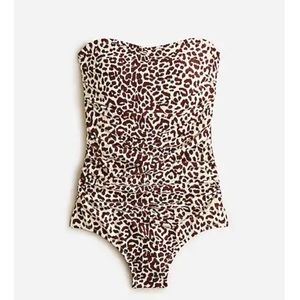 J. CREW Long-Torso Ruched Bandeau One-Piece in Leopard Print, Sz 4 - NWT